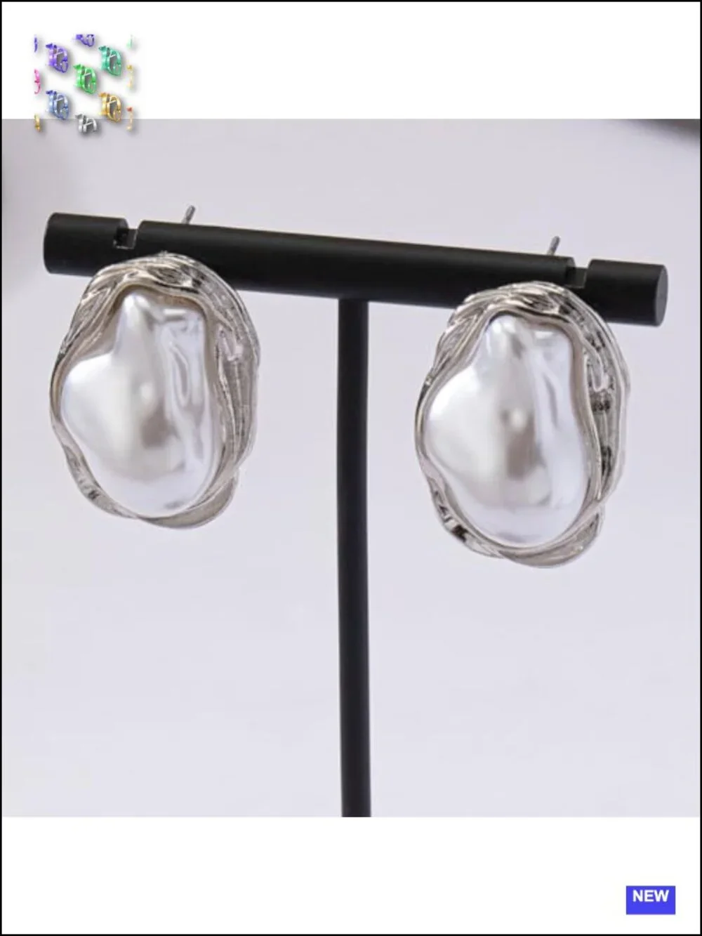 Large Silver Baroque Pearl Statement Earrings Chunky Geometric Faux Pearl